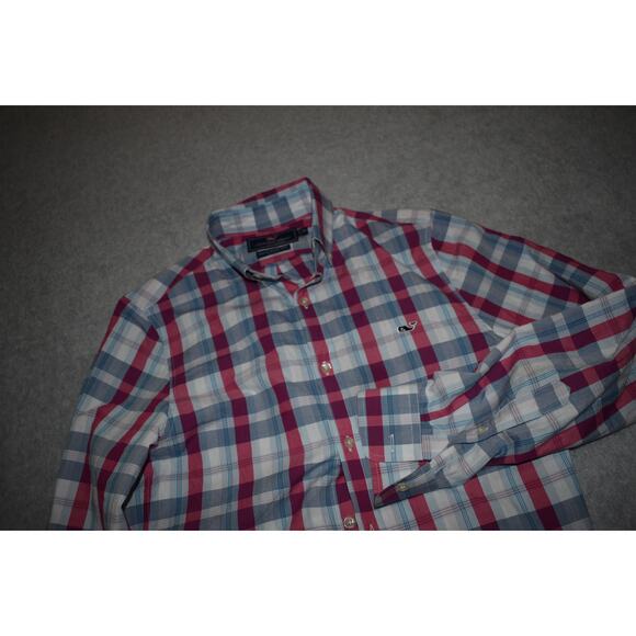 Vineyard Vines Dress Shirt Tucker Whale Size XS Extra Small Slim Fit Pink Plaids - Picture 5 of 7